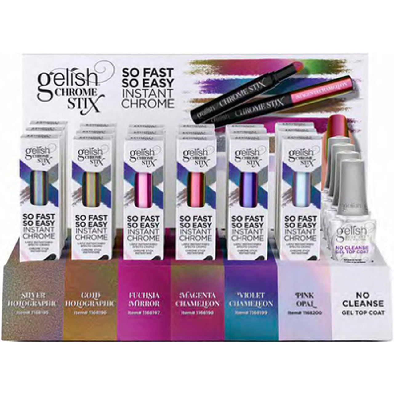 Gelish Chrome Stixs - 24 Piece Display - For Gel Nails, Chrome Nail Powder, Nail Art, Gel Nail Polish, Utilize With Top Coat Gel For Nails