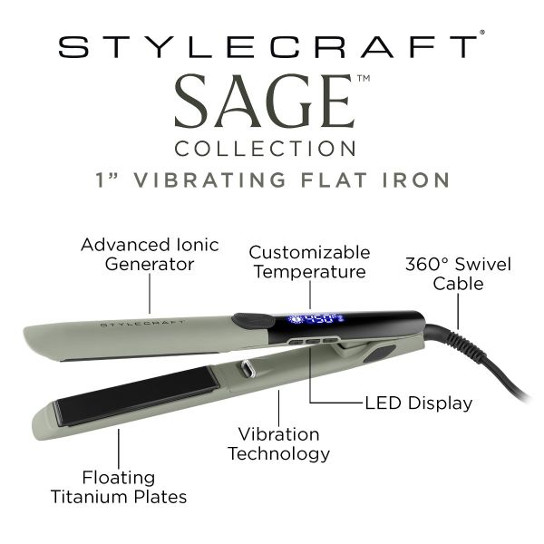 Stylecraft Sage Flat Iron - Professional Titanium Plates 1" Inch Flat Iron
