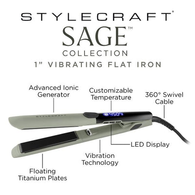 Stylecraft Sage Flat Iron - Professional Titanium Plates 1" Inch Flat Iron