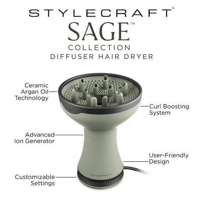 Stylecraft Sage 2-in-1 Diffuser and Hair Dryer with Ion Generator